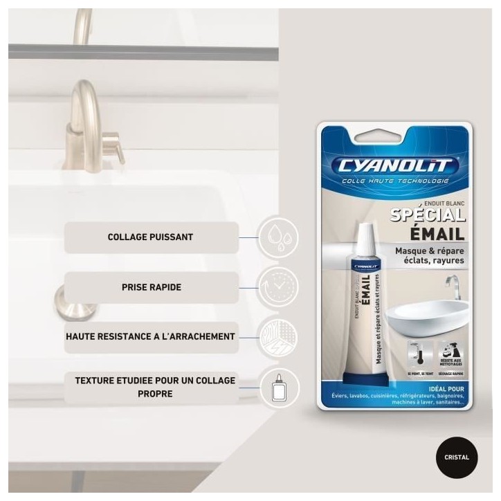 Enduit spécial email - CYANOLIT - 15 ml - Réparation et finition de surfaces émaillées Enduit spécial email - CYANOLIT - 15 ml - Réparation et finition de surfaces émaillées