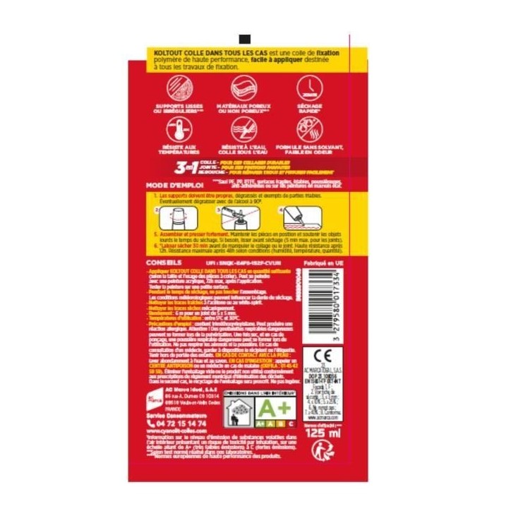 Colle de fixation et d'étanchéité - CYANOLIT - Blanc - Tube 125 ml - Polyvalente - Haute résistance et flexible Colle de fixation et d'étanchéité - CYANOLIT - Blanc - Tube 125 ml - Polyvalente - Haute résistance et flexible