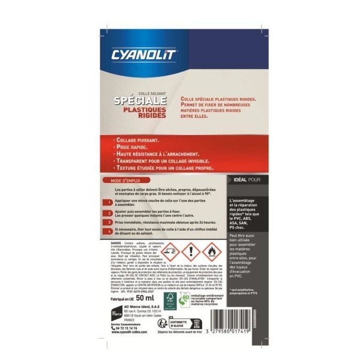 Colle spéciale plastiques - CYANOLIT - Fixation forte - Polyvalente pour plastiques Colle spéciale plastiques - CYANOLIT - Fixation forte - Polyvalente pour plastiques