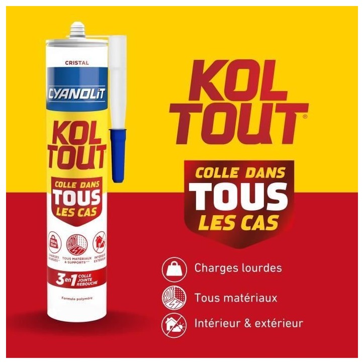 Colle de fixation et d'étanchéité - CYANOLIT - Cristal - Cartouche 290 ml - Transparent - Polyvalente, résistante et flexibl Colle de fixation et d'étanchéité - CYANOLIT - Cristal - Cartouche 290 ml - Transparent - Polyvalente, résistante et flexibl