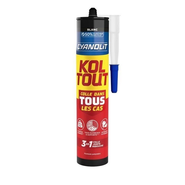 Colle de fixation et d'étanchéité - CYANOLIT - Blanc - Cartouche 290 ml - Polyvalente - Résistant et flexible