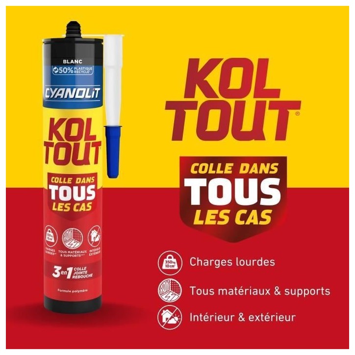 Colle de fixation et d'étanchéité - CYANOLIT - Blanc - Cartouche 290 ml - Polyvalente - Résistant et flexible