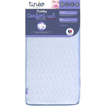 Matelas Bébé Confort XXL TINEO 60x120x15cm - Sans Traitement - Fabriqué En France - Garantie 2 Ans