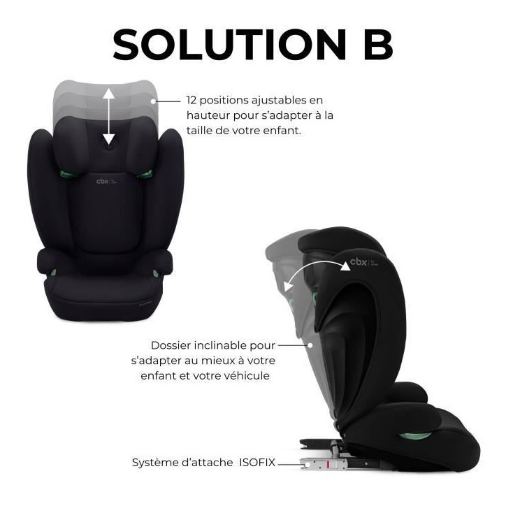 Siege auto CBX by CYBEX SOLUTION B I-FIX 3 a 12 ans - Groupe 2/3 - 100 a 150 cm Black
