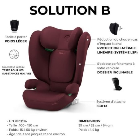 Siege auto CBX by CYBEX SOLUTION B I-FIX 3 a 12 ans - Groupe 2/3 - 100 a 150 cm Red | red