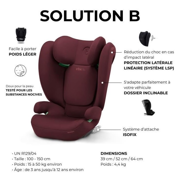 Siege auto CBX by CYBEX SOLUTION B I-FIX 3 a 12 ans - Groupe 2/3 - 100 a 150 cm Red | red Siege auto CBX by CYBEX SOLUTION B I-FIX 3 a 12 ans - Groupe 2/3 - 100 a 150 cm Red | red
