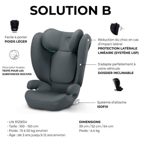 Siege auto CBX by CYBEX SOLUTION B I-FIX 3 a 12 ans - Groupe 2/3 - 100 a 150 cm Grey | grey