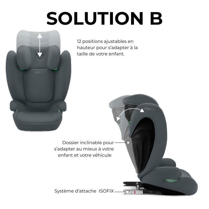 Siege auto CBX by CYBEX SOLUTION B I-FIX 3 a 12 ans - Groupe 2/3 - 100 a 150 cm Grey | grey