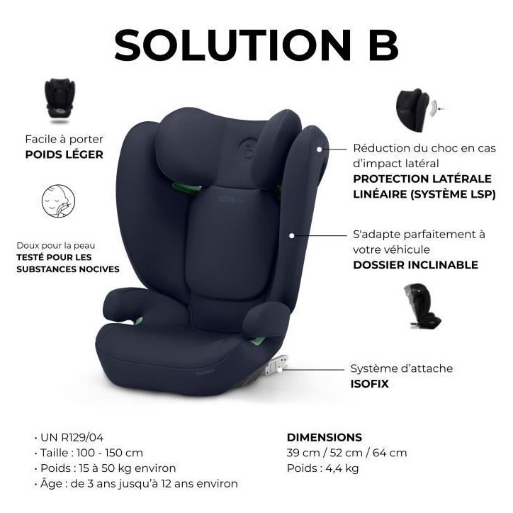 Siege auto CBX by CYBEX SOLUTION B I-FIX 3 a 12 ans - Groupe 2/3 - 100 a 150 cm Blue | blue Siege auto CBX by CYBEX SOLUTION B I-FIX 3 a 12 ans - Groupe 2/3 - 100 a 150 cm Blue | blue