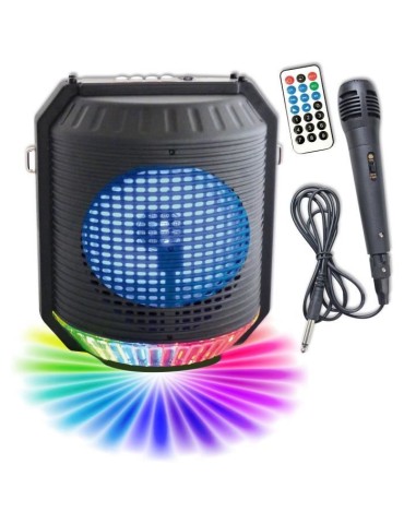 INOVALLEY HP74BTH - Enceinte lumineuse karaoké Bluetooth 20W - Lumiere LED multicolore - Port USB, Radio FM, Entrée micro, Aux