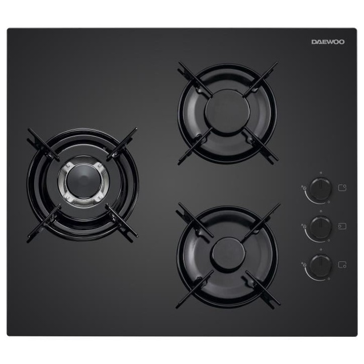 Plaque de cuisson a gaz - DAEWOO - 3 foyers - 60 cm - BH6GKR21BNL - Noir Plaque de cuisson a gaz - DAEWOO - 3 foyers - 60 cm - BH6GKR21BNL - Noir