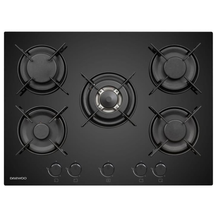 Plaque de cuisson a gaz - DAEWOO - 5 foyers - 70 cm - BH7GKF51BNM - Noir Plaque de cuisson a gaz - DAEWOO - 5 foyers - 70 cm - BH7GKF51BNM - Noir