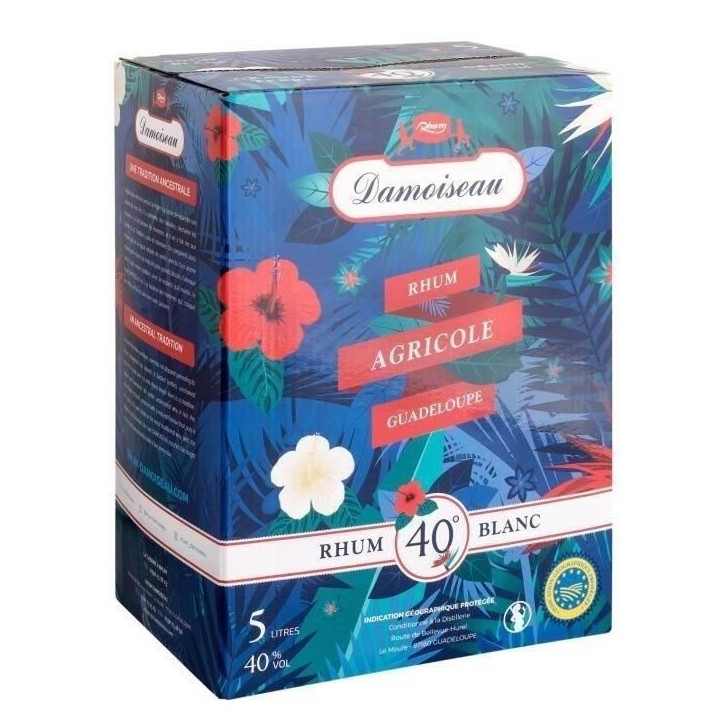 Rhum Damoiseau - Rhum agricole blanc - Guadeloupe - 40%vol - BIB 5 Litres