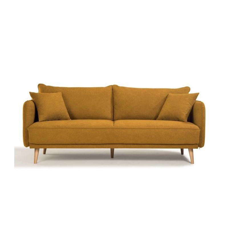 Canapé fixe 3 places DAREN - Tissu moutarde - L 207 x P 90 x H 88 cm Canapé fixe 3 places DAREN - Tissu moutarde - L 207 x P 90 x H 88 cm