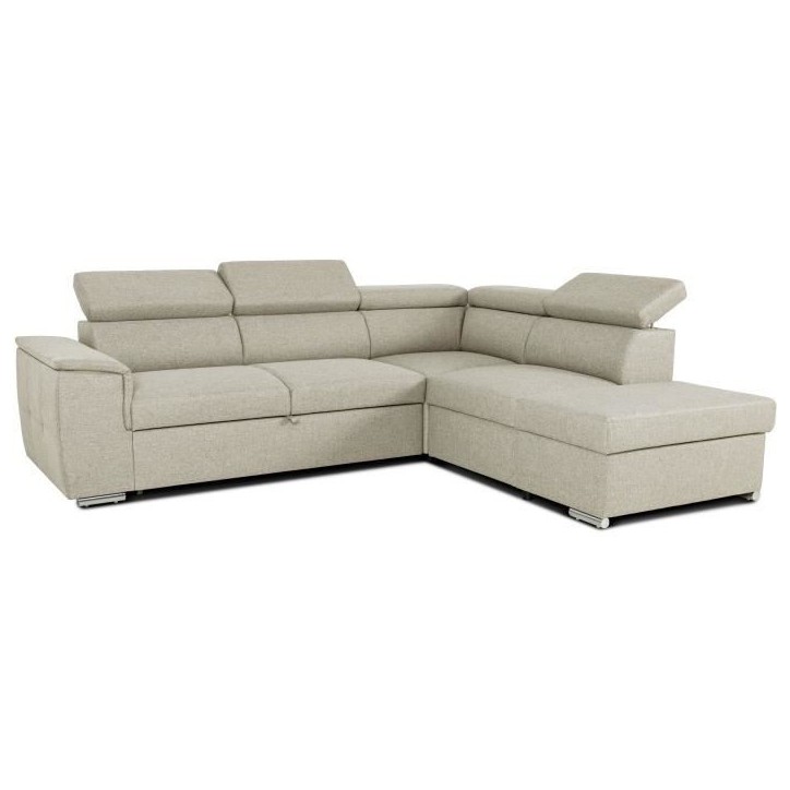 Canapé d'angle convertible réversible avec coffre - 5 places - DAYTONA - Tissu beige - 260 x 77 / 94 x 216 cm Canapé d'angle convertible réversible avec coffre - 5 places - DAYTONA - Tissu beige - 260 x 77 / 94 x 216 cm