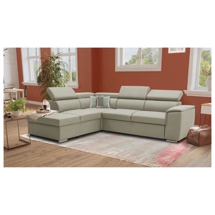 Canapé d'angle convertible réversible avec coffre - 5 places - DAYTONA - Tissu beige - 260 x 77 / 94 x 216 cm Canapé d'angle convertible réversible avec coffre - 5 places - DAYTONA - Tissu beige - 260 x 77 / 94 x 216 cm
