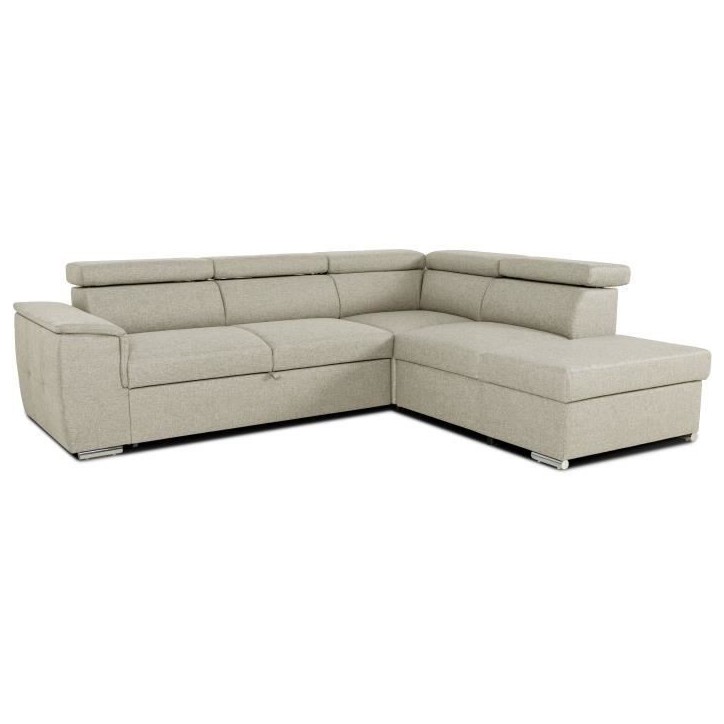 Canapé d'angle convertible réversible avec coffre - 5 places - DAYTONA - Tissu beige - 260 x 77 / 94 x 216 cm Canapé d'angle convertible réversible avec coffre - 5 places - DAYTONA - Tissu beige - 260 x 77 / 94 x 216 cm