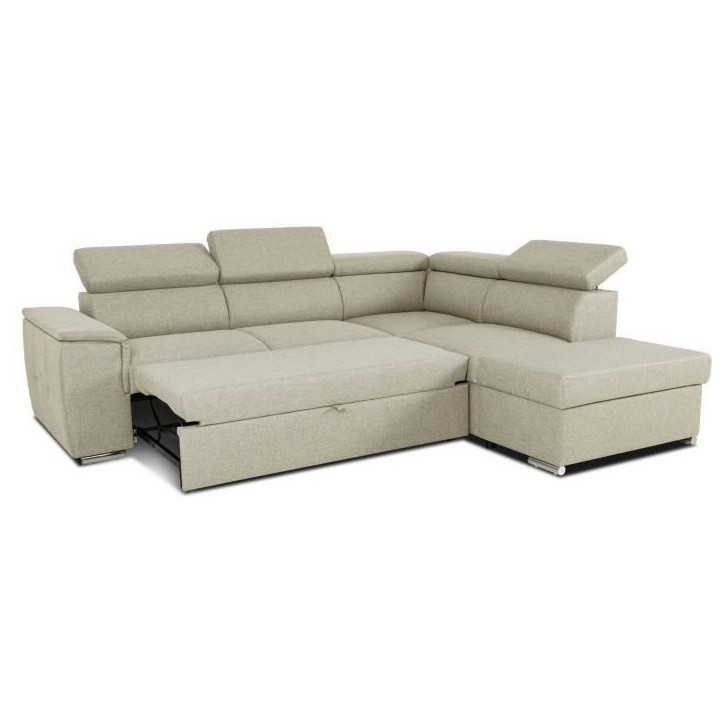 Canapé d'angle convertible réversible avec coffre - 5 places - DAYTONA - Tissu beige - 260 x 77 / 94 x 216 cm Canapé d'angle convertible réversible avec coffre - 5 places - DAYTONA - Tissu beige - 260 x 77 / 94 x 216 cm