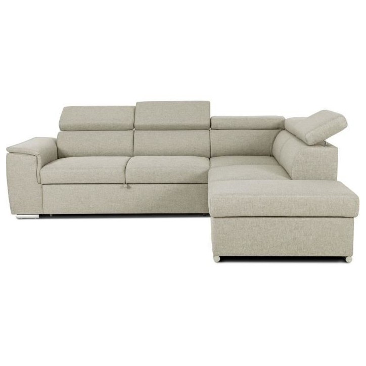 Canapé d'angle convertible réversible avec coffre - 5 places - DAYTONA - Tissu beige - 260 x 77 / 94 x 216 cm Canapé d'angle convertible réversible avec coffre - 5 places - DAYTONA - Tissu beige - 260 x 77 / 94 x 216 cm