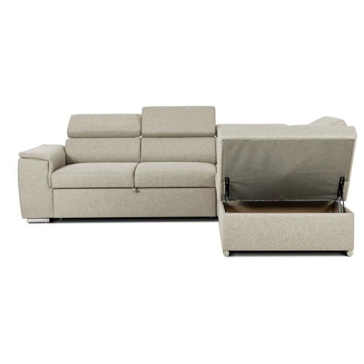 Canapé d'angle convertible réversible avec coffre - 5 places - DAYTONA - Tissu beige - 260 x 77 / 94 x 216 cm Canapé d'angle convertible réversible avec coffre - 5 places - DAYTONA - Tissu beige - 260 x 77 / 94 x 216 cm