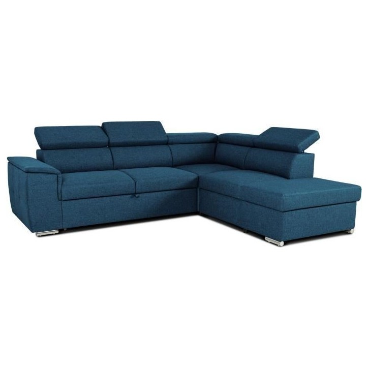 Canapé d'angle convertible réversible avec coffre - 5 places - DAYTONA - Tissu bleu - 260 x 94 x 216 cm Canapé d'angle convertible réversible avec coffre - 5 places - DAYTONA - Tissu bleu - 260 x 94 x 216 cm