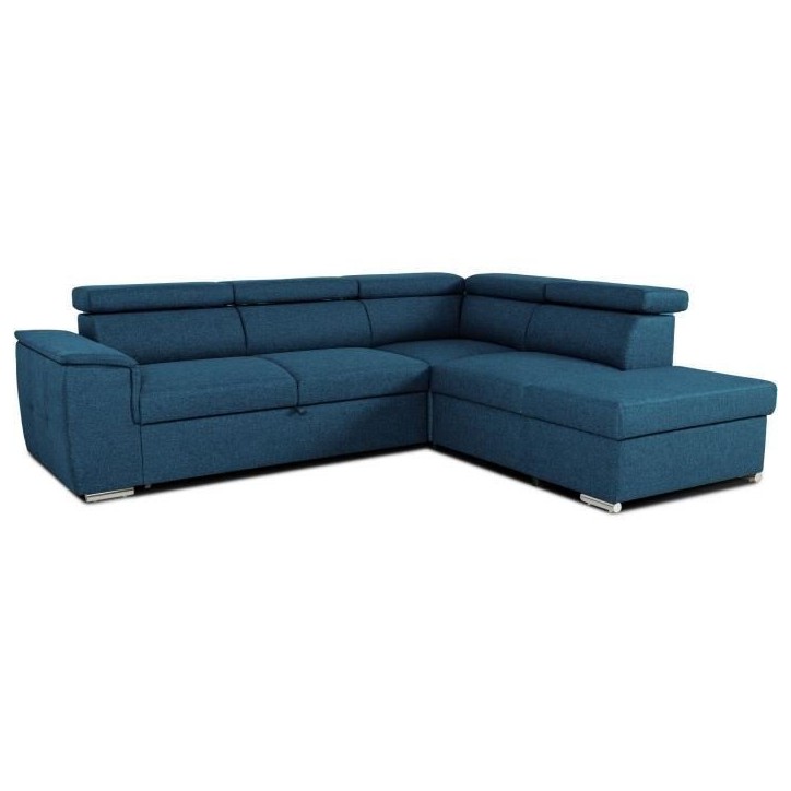 Canapé d'angle convertible réversible avec coffre - 5 places - DAYTONA - Tissu bleu - 260 x 94 x 216 cm Canapé d'angle convertible réversible avec coffre - 5 places - DAYTONA - Tissu bleu - 260 x 94 x 216 cm