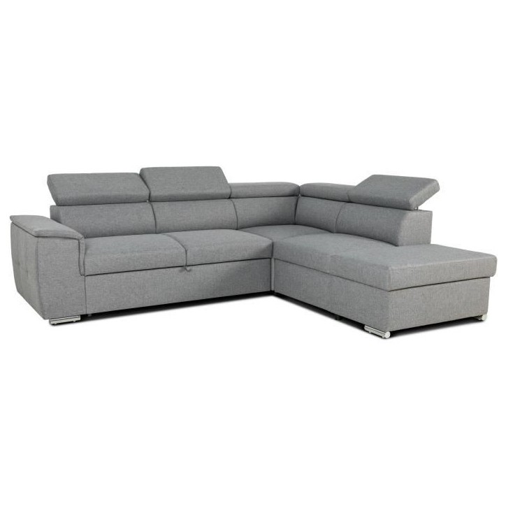 Canapé d'angle convertible réversible avec coffre - 5 places - DAYTONA - Tissu gris - 260 x 77 / 94 x 216 cm Canapé d'angle convertible réversible avec coffre - 5 places - DAYTONA - Tissu gris - 260 x 77 / 94 x 216 cm
