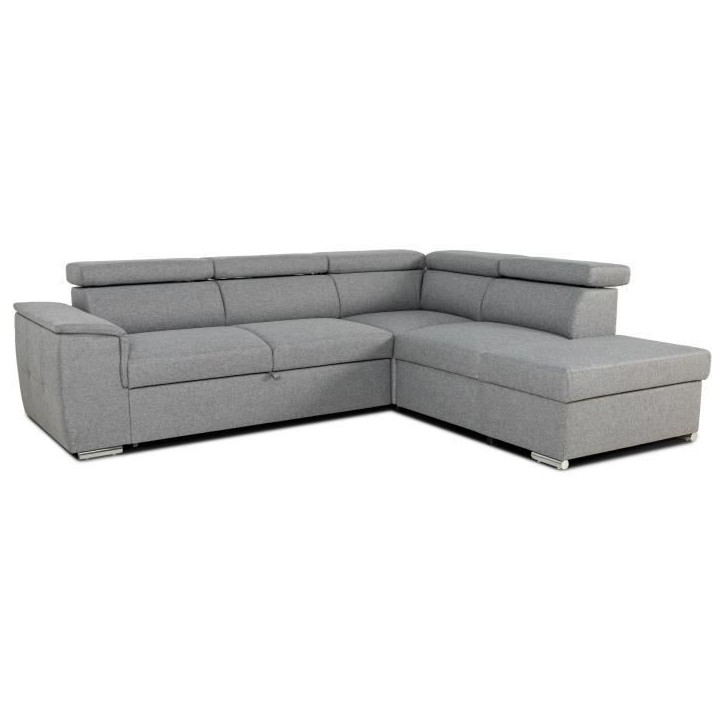 Canapé d'angle convertible réversible avec coffre - 5 places - DAYTONA - Tissu gris - 260 x 77 / 94 x 216 cm Canapé d'angle convertible réversible avec coffre - 5 places - DAYTONA - Tissu gris - 260 x 77 / 94 x 216 cm