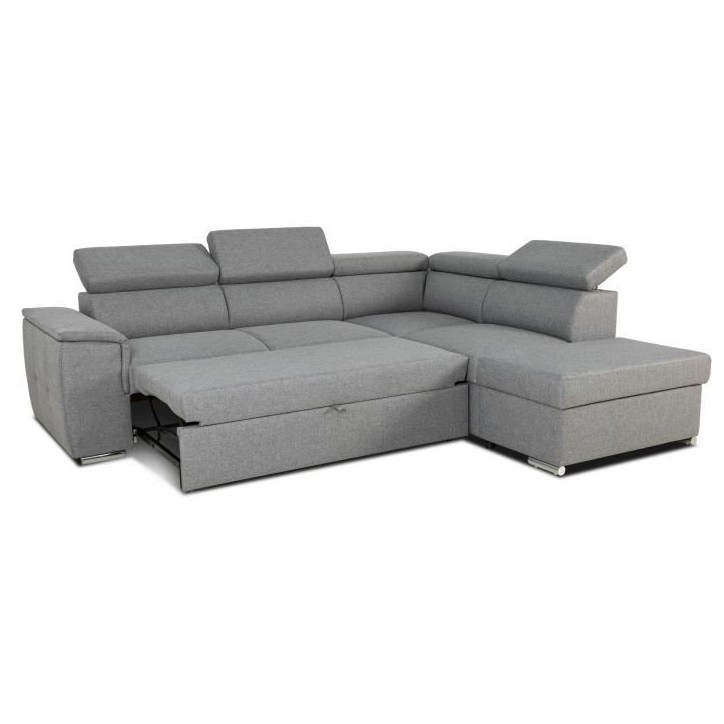 Canapé d'angle convertible réversible avec coffre - 5 places - DAYTONA - Tissu gris - 260 x 77 / 94 x 216 cm Canapé d'angle convertible réversible avec coffre - 5 places - DAYTONA - Tissu gris - 260 x 77 / 94 x 216 cm