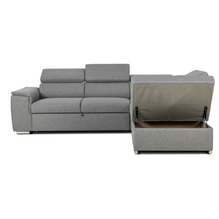 Canapé d'angle convertible réversible avec coffre - 5 places - DAYTONA - Tissu gris - 260 x 77 / 94 x 216 cm Canapé d'angle convertible réversible avec coffre - 5 places - DAYTONA - Tissu gris - 260 x 77 / 94 x 216 cm