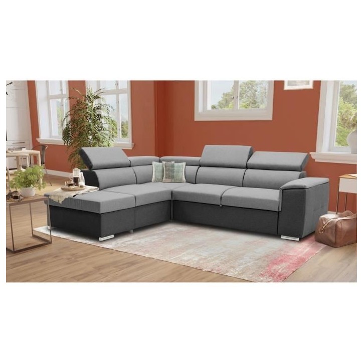 Canapé d'angle convertible réversible avec coffre - 5 places - DAYTONA - Tissu gris et anthracite - 260 x 77 / 94 x 216 cm Canapé d'angle convertible réversible avec coffre - 5 places - DAYTONA - Tissu gris et anthracite - 260 x 77 / 94 x 216 cm