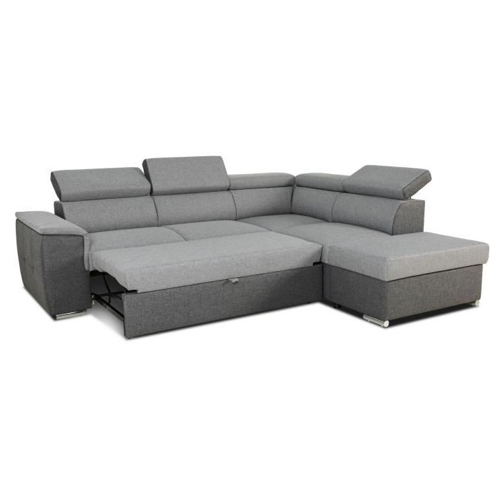 Canapé d'angle convertible réversible avec coffre - 5 places - DAYTONA - Tissu gris et anthracite - 260 x 77 / 94 x 216 cm Canapé d'angle convertible réversible avec coffre - 5 places - DAYTONA - Tissu gris et anthracite - 260 x 77 / 94 x 216 cm