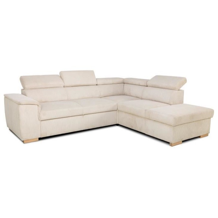 Canapé d'angle convertible réversible 5 places DAYTONA - Velours côtelé beige - Coffre de rangement - L 260 x H 94 x P 216 c Canapé d'angle convertible réversible 5 places DAYTONA - Velours côtelé beige - Coffre de rangement - L 260 x H 94 x P 216 c