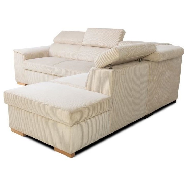 Canapé d'angle convertible réversible 5 places DAYTONA - Velours côtelé beige - Coffre de rangement - L 260 x H 94 x P 216 c Canapé d'angle convertible réversible 5 places DAYTONA - Velours côtelé beige - Coffre de rangement - L 260 x H 94 x P 216 c