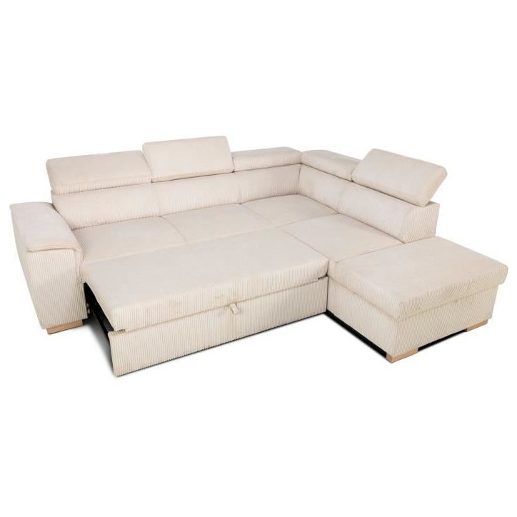 Canapé d'angle convertible réversible 5 places DAYTONA - Velours côtelé beige - Coffre de rangement - L 260 x H 94 x P 216 c Canapé d'angle convertible réversible 5 places DAYTONA - Velours côtelé beige - Coffre de rangement - L 260 x H 94 x P 216 c