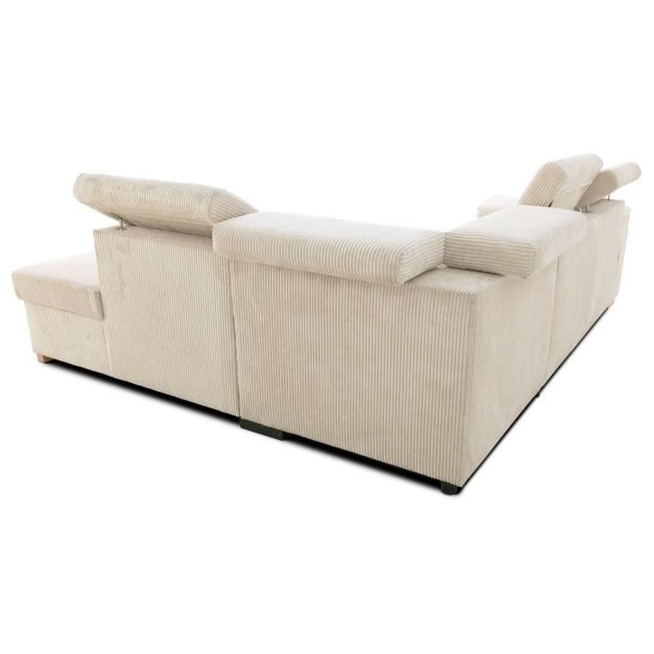 Canapé d'angle convertible réversible 5 places DAYTONA - Velours côtelé beige - Coffre de rangement - L 260 x H 94 x P 216 c Canapé d'angle convertible réversible 5 places DAYTONA - Velours côtelé beige - Coffre de rangement - L 260 x H 94 x P 216 c