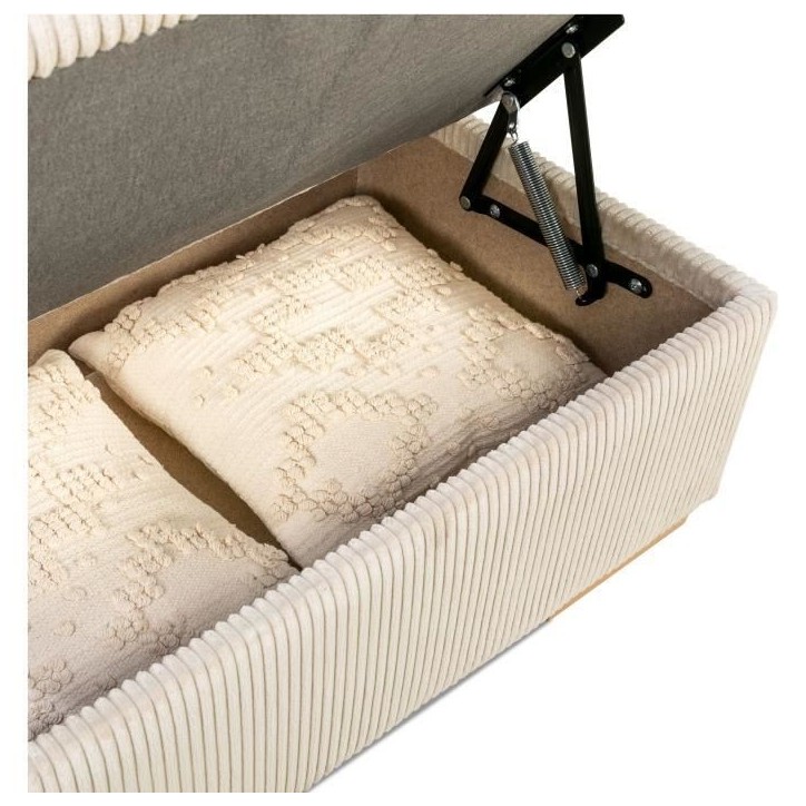 Canapé d'angle convertible réversible 5 places DAYTONA - Velours côtelé beige - Coffre de rangement - L 260 x H 94 x P 216 c Canapé d'angle convertible réversible 5 places DAYTONA - Velours côtelé beige - Coffre de rangement - L 260 x H 94 x P 216 c