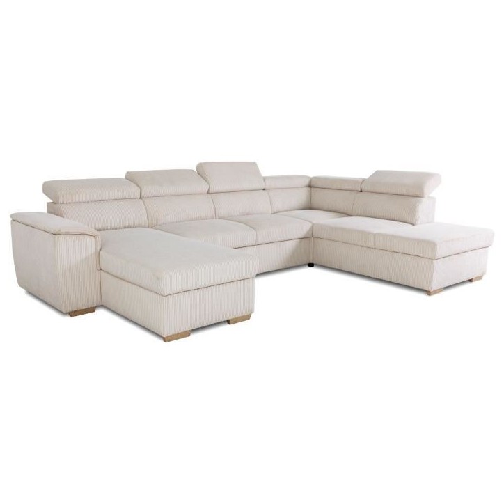 Canapé d'angle convertible panoramique 5 a 6 places DAYTONA - Tissu Lincoln pearl - Avec coffre - L 326 x H 94 x P 216 cm Canapé d'angle convertible panoramique 5 a 6 places DAYTONA - Tissu Lincoln pearl - Avec coffre - L 326 x H 94 x P 216 cm