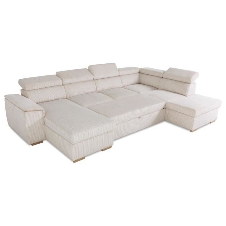 Canapé d'angle convertible panoramique 5 a 6 places DAYTONA - Tissu Lincoln pearl - Avec coffre - L 326 x H 94 x P 216 cm Canapé d'angle convertible panoramique 5 a 6 places DAYTONA - Tissu Lincoln pearl - Avec coffre - L 326 x H 94 x P 216 cm