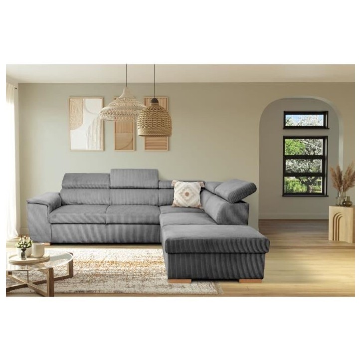 Canapé d'angle convertible réversible - 5 places - DAYTONA - Tissu Lincoln Anthracite - Coffre - 260 x 216 x 94 cm Canapé d'angle convertible réversible - 5 places - DAYTONA - Tissu Lincoln Anthracite - Coffre - 260 x 216 x 94 cm