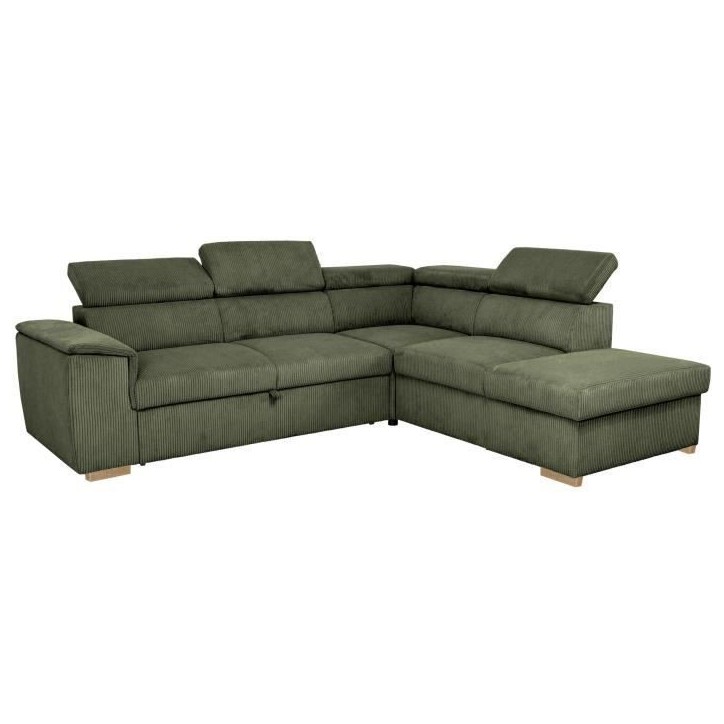 Canapé d'angle convertible réversible - 5 places - DAYTONA - Velours Kaki - Coffre de rangement - L260 x H94 x P216 cm Canapé d'angle convertible réversible - 5 places - DAYTONA - Velours Kaki - Coffre de rangement - L260 x H94 x P216 cm