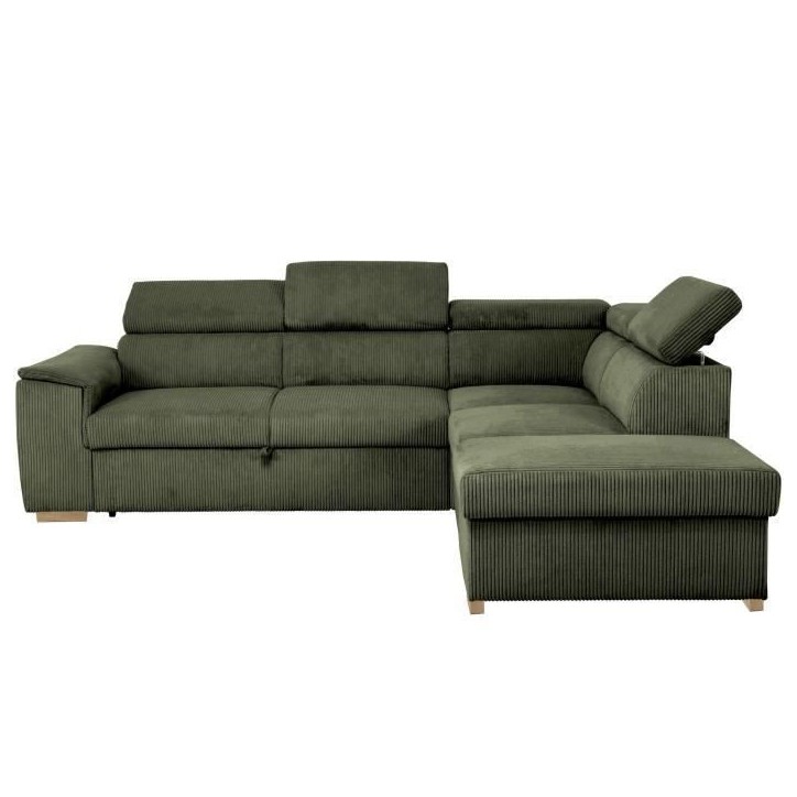 Canapé d'angle convertible réversible - 5 places - DAYTONA - Velours Kaki - Coffre de rangement - L260 x H94 x P216 cm Canapé d'angle convertible réversible - 5 places - DAYTONA - Velours Kaki - Coffre de rangement - L260 x H94 x P216 cm