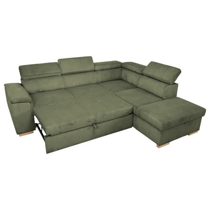 Canapé d'angle convertible réversible - 5 places - DAYTONA - Velours Kaki - Coffre de rangement - L260 x H94 x P216 cm Canapé d'angle convertible réversible - 5 places - DAYTONA - Velours Kaki - Coffre de rangement - L260 x H94 x P216 cm