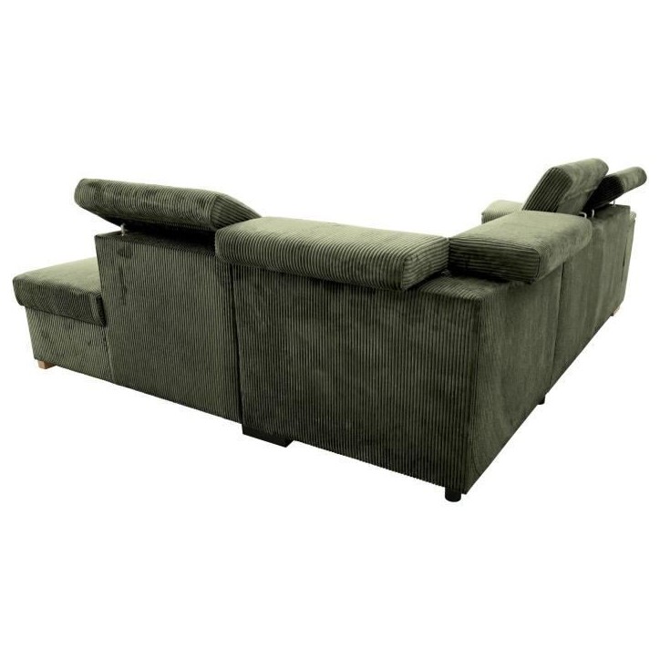 Canapé d'angle convertible réversible - 5 places - DAYTONA - Velours Kaki - Coffre de rangement - L260 x H94 x P216 cm Canapé d'angle convertible réversible - 5 places - DAYTONA - Velours Kaki - Coffre de rangement - L260 x H94 x P216 cm