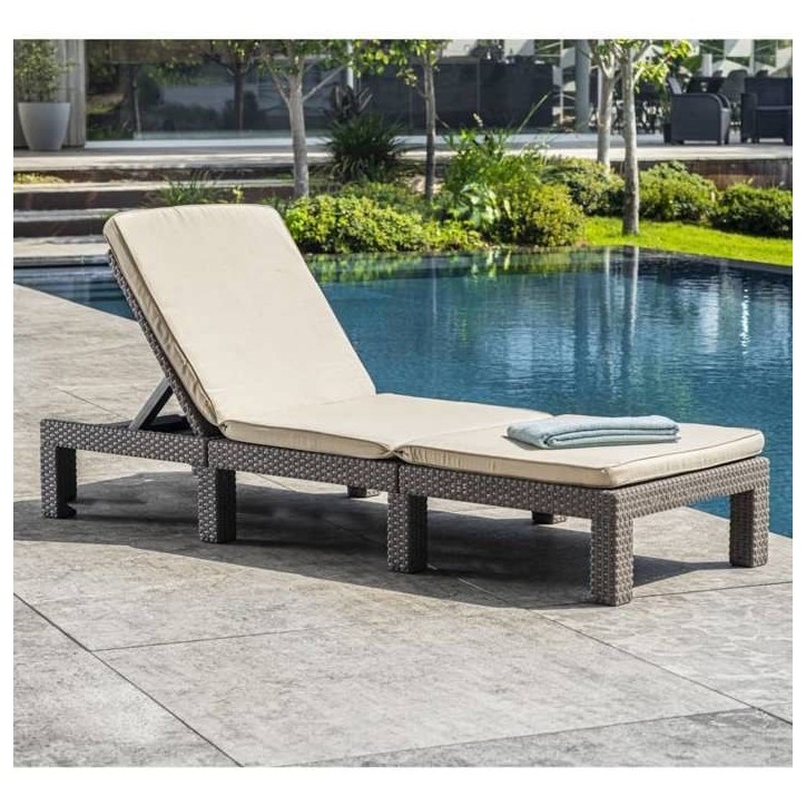 Bain de soleil - Allibert by KETER - DAYTONA - en résine imitation rotin tressé - coussin - dossier réglable - cappuccino Bain de soleil - Allibert by KETER - DAYTONA - en résine imitation rotin tressé - coussin - dossier réglable - cappuccino