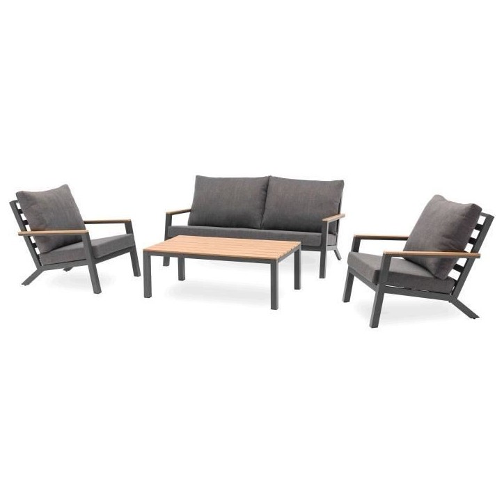 Salon bas de jardin - Aluminium - DCB GARDEN - 5 places - Gris anthracite et polywood - KOMMOS Salon bas de jardin - Aluminium - DCB GARDEN - 5 places - Gris anthracite et polywood - KOMMOS