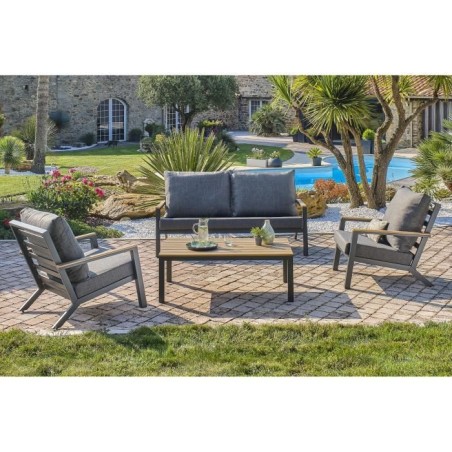 Salon bas de jardin - Aluminium - DCB GARDEN - 5 places - Gris anthracite et polywood - KOMMOS