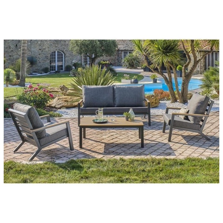 Salon bas de jardin - Aluminium - DCB GARDEN - 5 places - Gris anthracite et polywood - KOMMOS Salon bas de jardin - Aluminium - DCB GARDEN - 5 places - Gris anthracite et polywood - KOMMOS