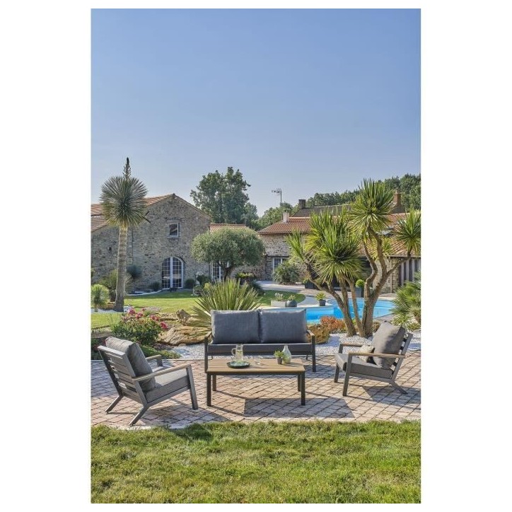 Salon bas de jardin - Aluminium - DCB GARDEN - 5 places - Gris anthracite et polywood - KOMMOS Salon bas de jardin - Aluminium - DCB GARDEN - 5 places - Gris anthracite et polywood - KOMMOS