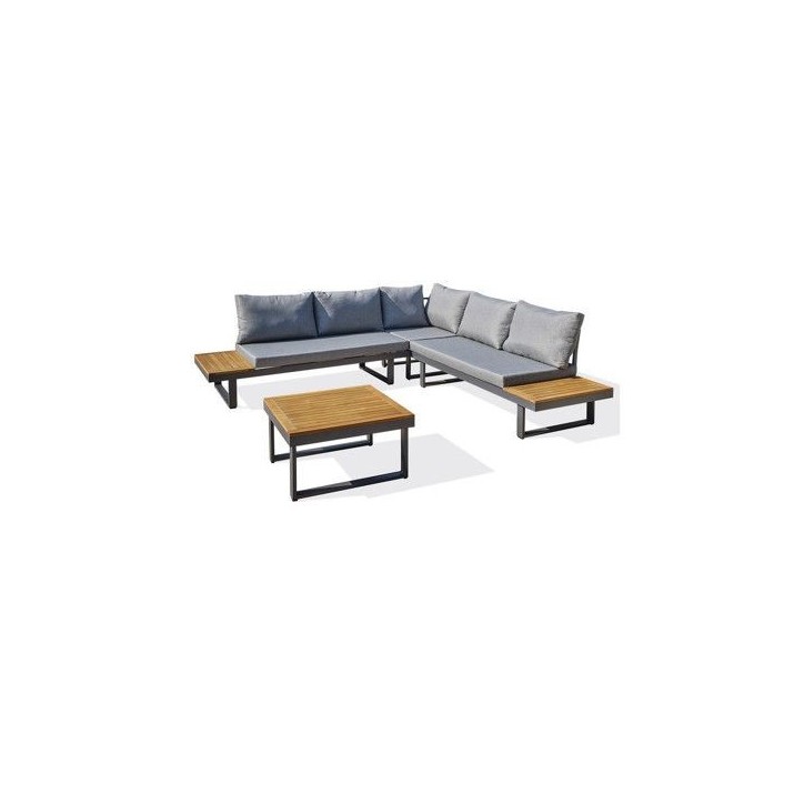 Salon bas de jardin - Aluminium - DCB GARDEN - 5 places - Gris anthracite et bois d'acacia - MIYAKO Salon bas de jardin - Aluminium - DCB GARDEN - 5 places - Gris anthracite et bois d'acacia - MIYAKO
